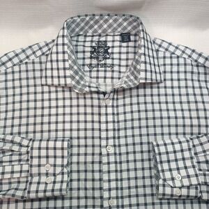 English Laundry Men's Size 17 1/2 (32/33) Plaid Embroidered Button Up Shirt